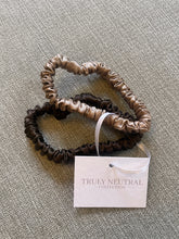 Load image into Gallery viewer, Skinny Silk Scrunchie - Oyster & Espresso (Pack of 2)